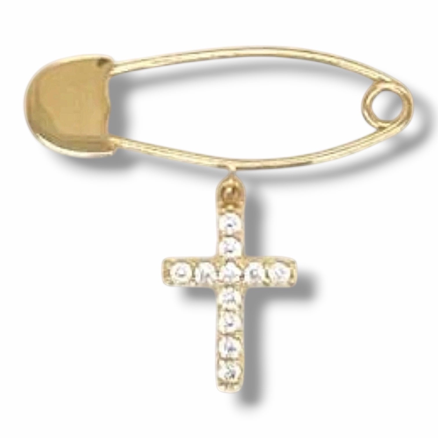 Sarah Solid Gold and Cubic Zirconia Cross Baby Brooch - Caesar Loves Ava