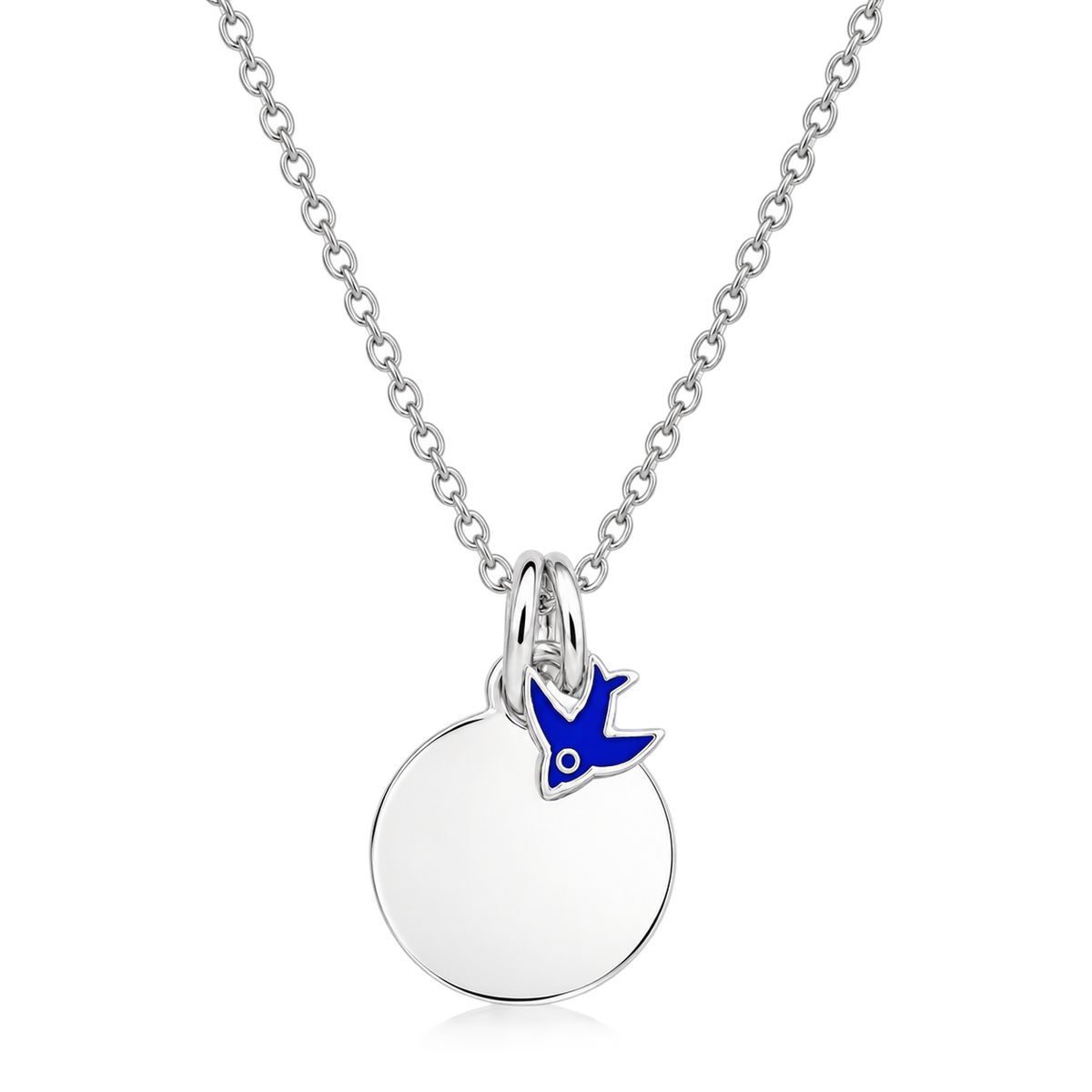 Bailey Bluebird of Happiness Sterling Silver Necklace with Engravable Disc