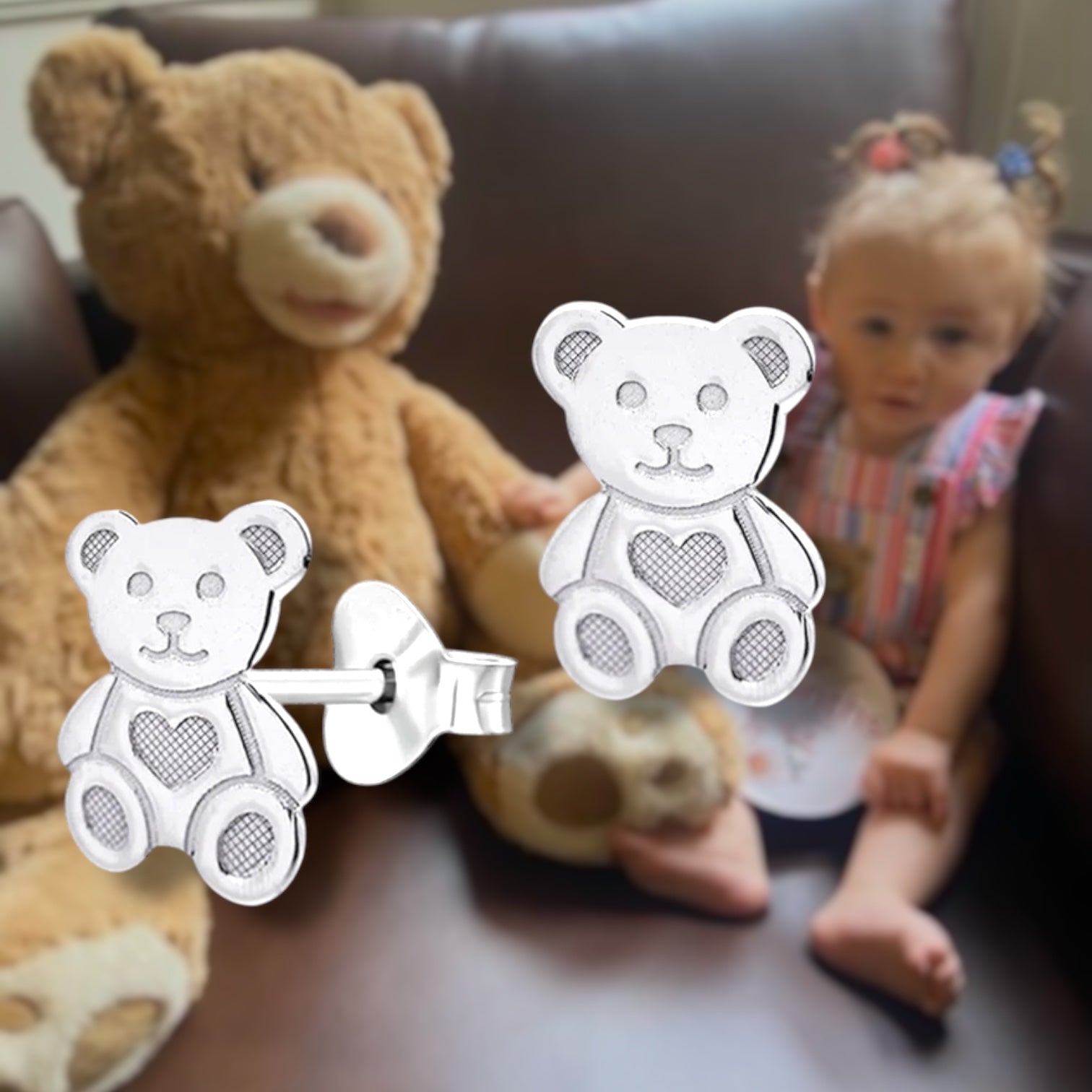 Tori the Teddy Bear Solid Silver Studs - Caesar Loves Ava