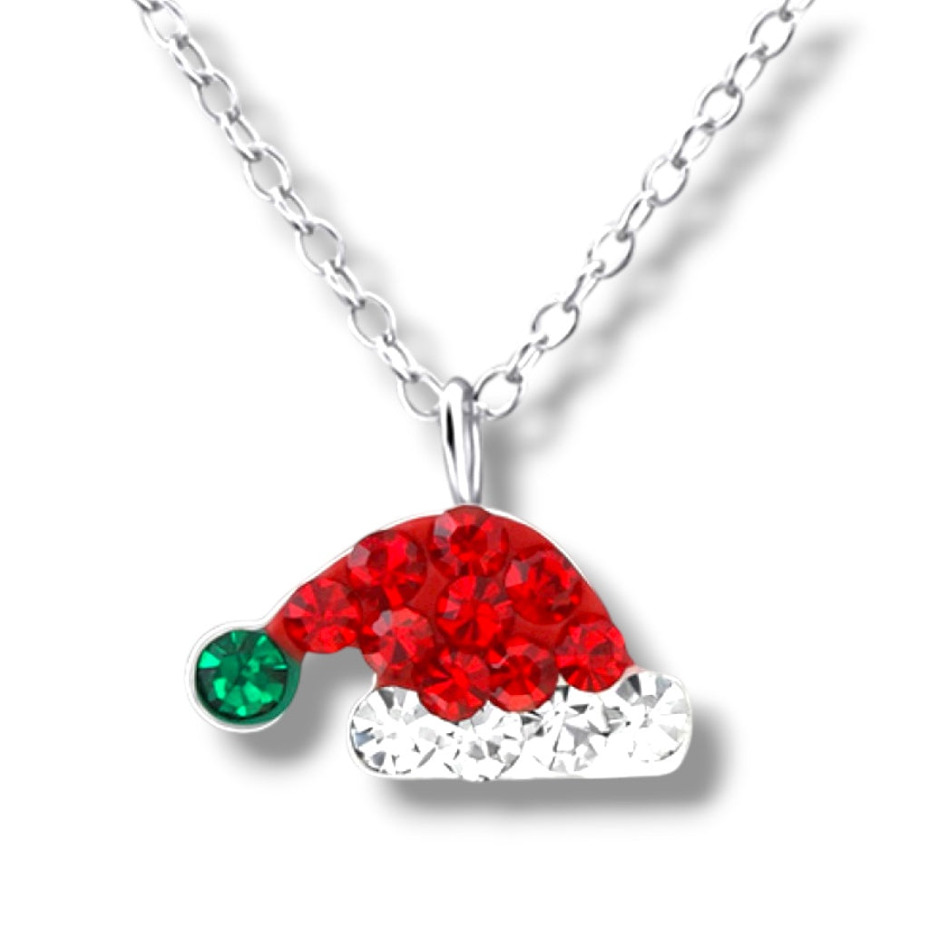 Sterling Silver and Crystal Santa Hat Necklace