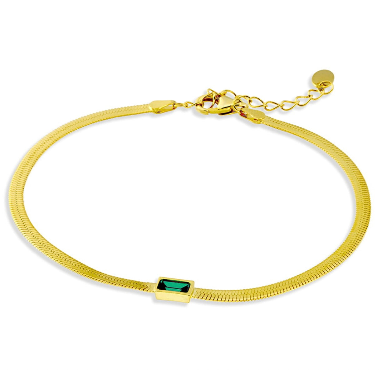 Jade Gold Plated Silver Herringbone Green Stone Bracelet - Caesar Loves Ava