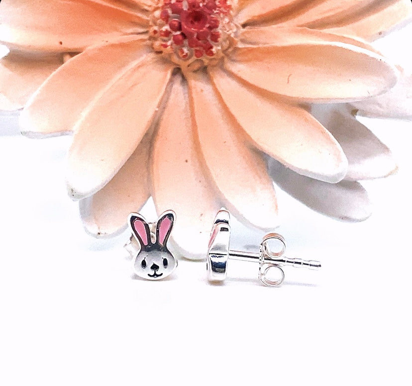 Bailee Sterling Silver and Enamel Bunny Studs - Caesar Loves Ava