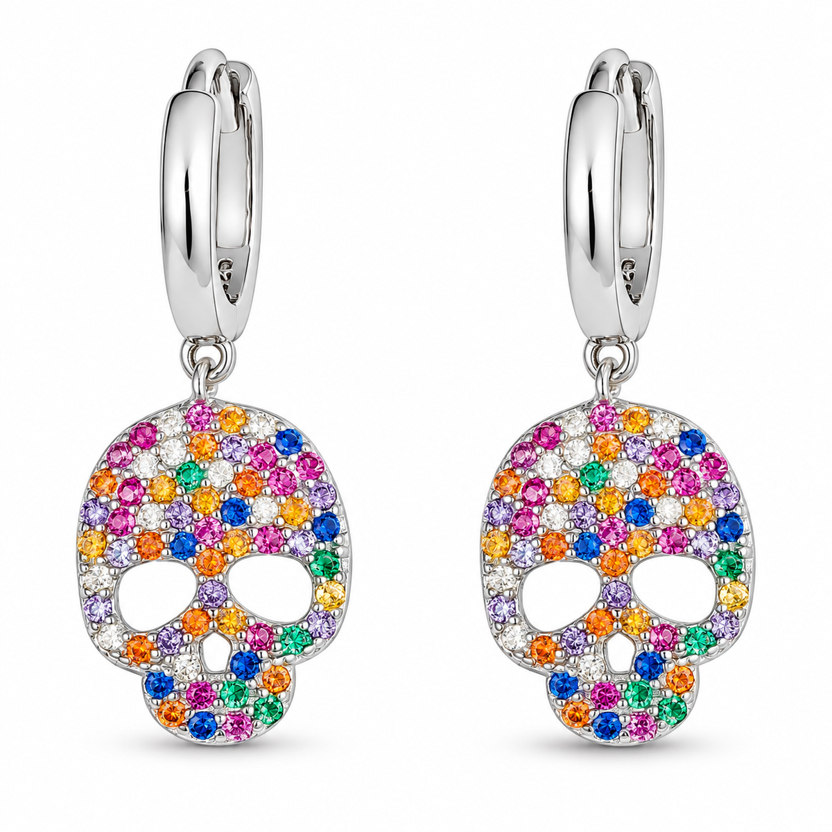Raven Sterling Silver Dazzling Multi Coloured Skull Drop Earrings
