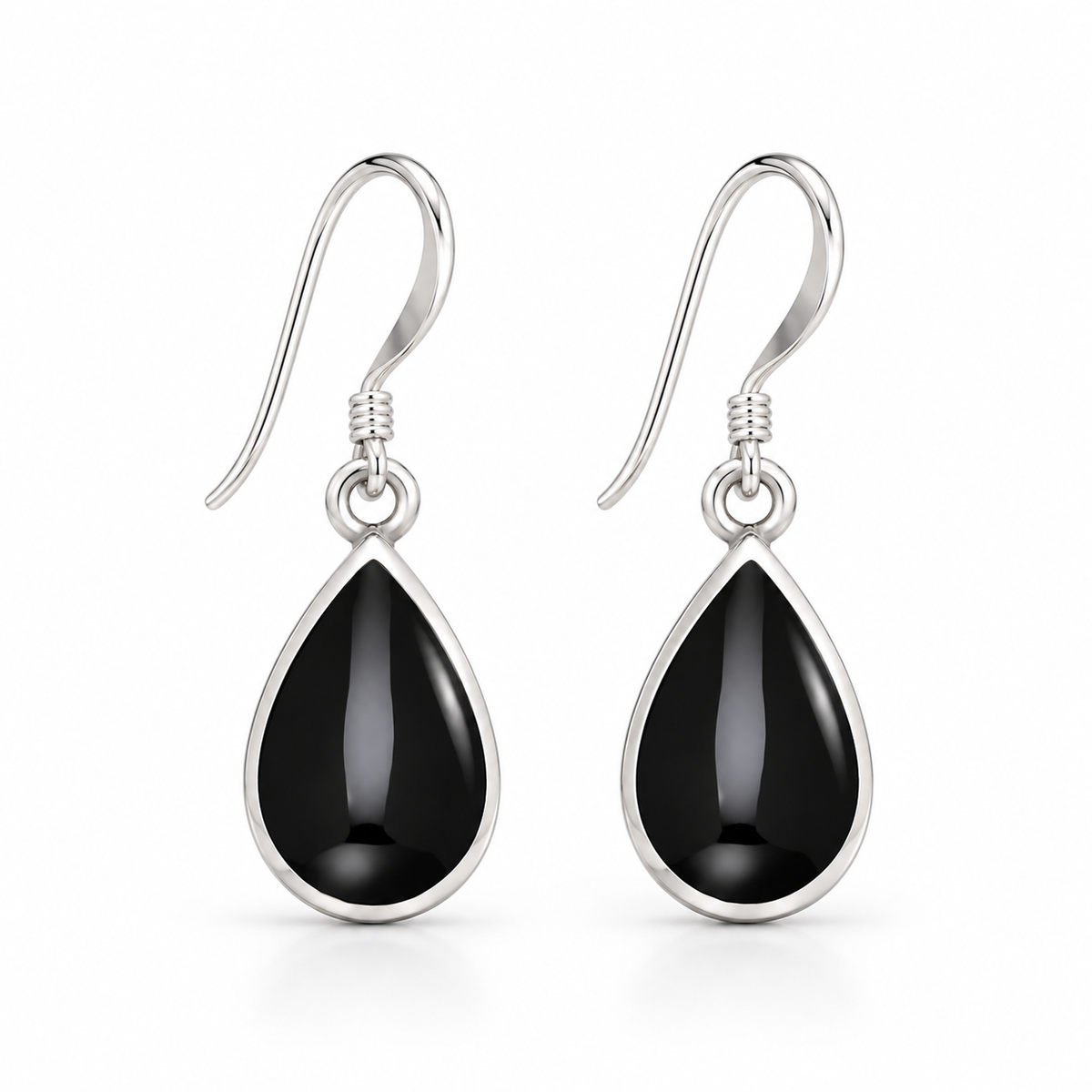 Morticia Black Enamel Drop Earrings with Filigree Back