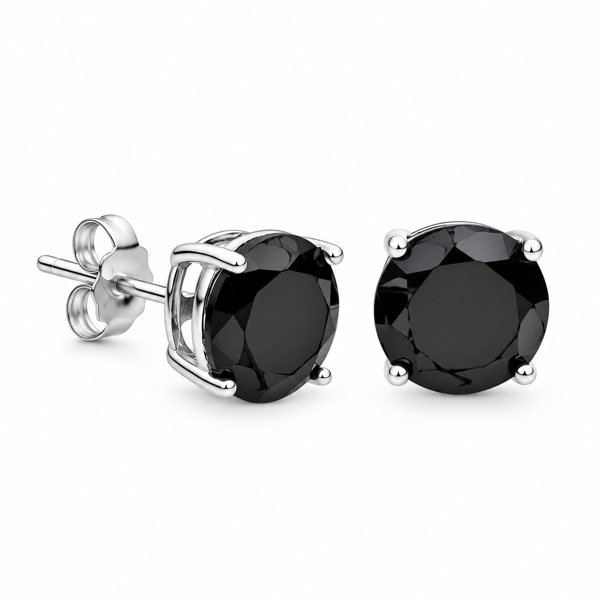 Cordelia Sterling Silver Black Cubic Zirconia Claw Set Round Studs