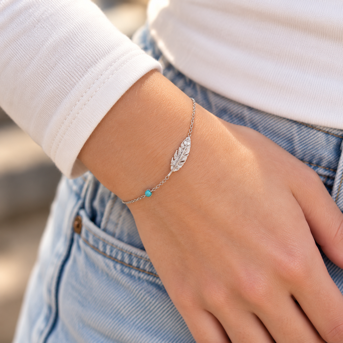 Kirby Feather Bracelet with Turquoise Stone
