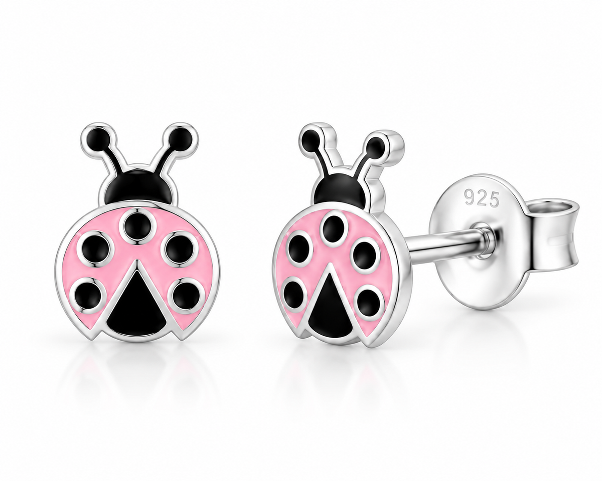 Laura Sterling Silver and Enamel Lady Beetle Studs