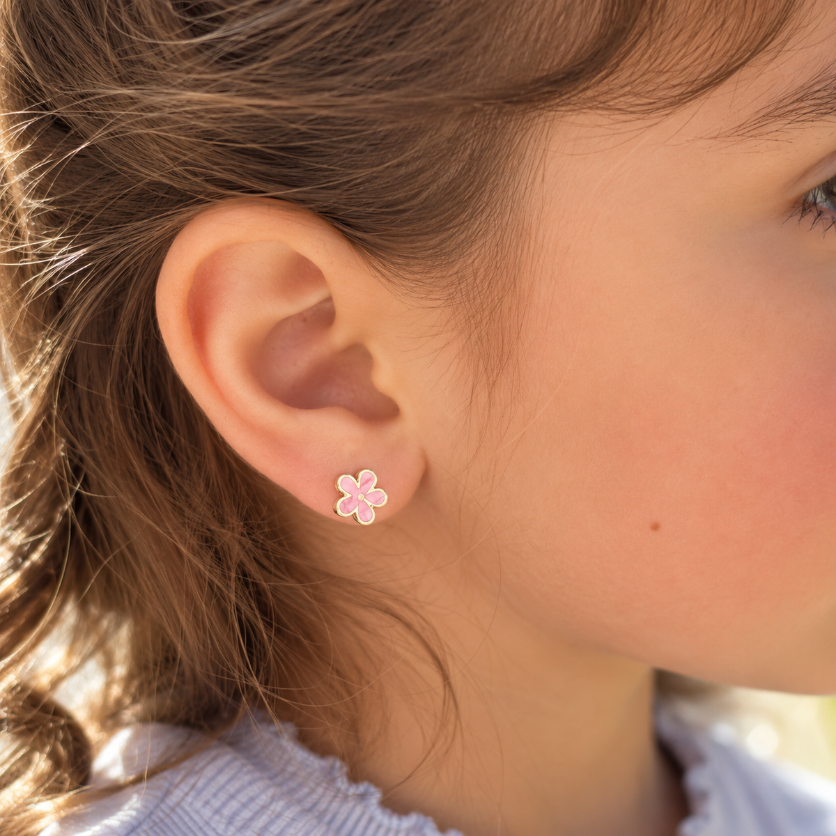 Lucy Sterling Silver and Pink Enamel Floral Studs