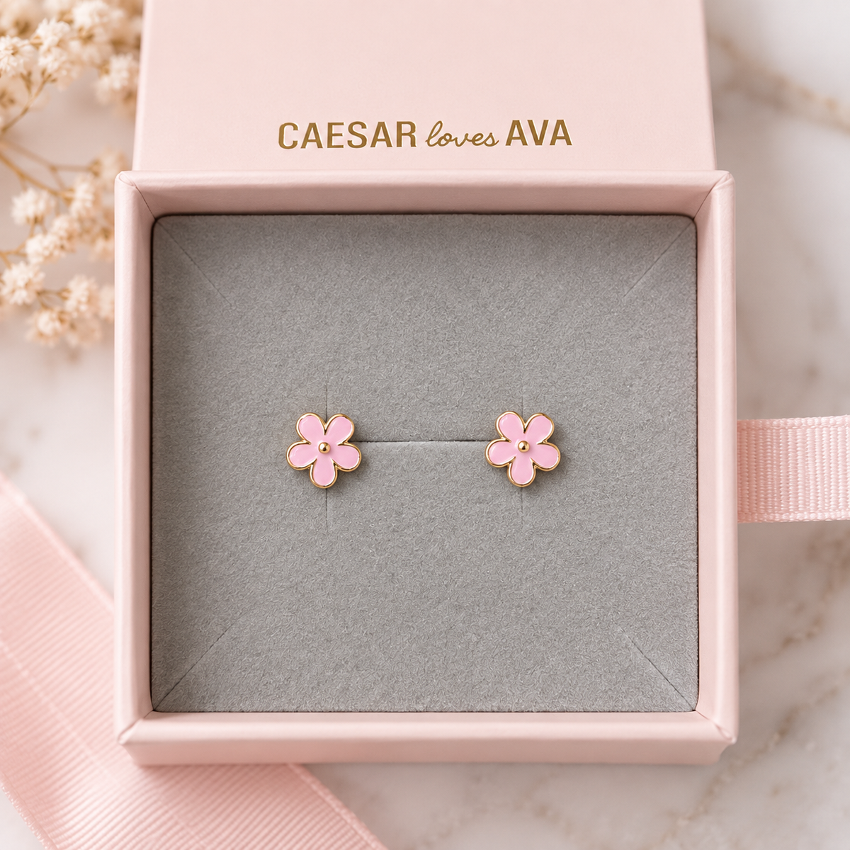 Lucy Sterling Silver and Pink Enamel Floral Studs