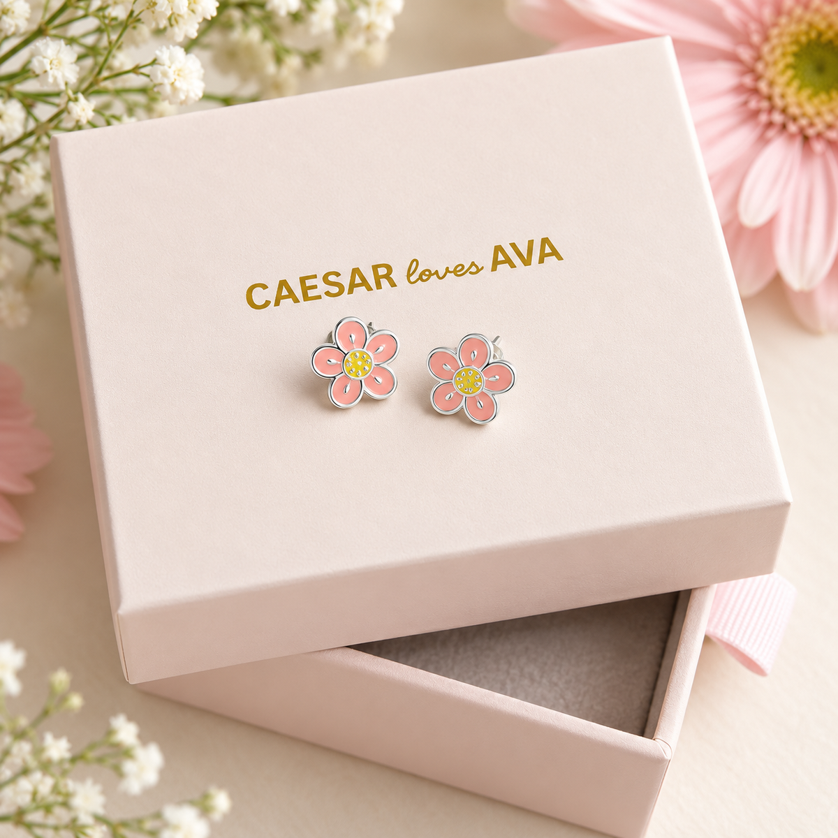 Zhuri Pink and Yellow Enamel Flower Studs