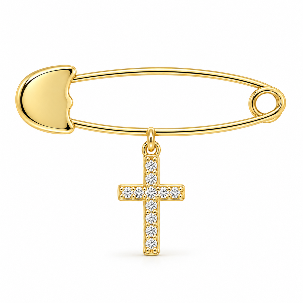 Sarah Solid Gold and Cubic Zirconia Cross Baby Brooch