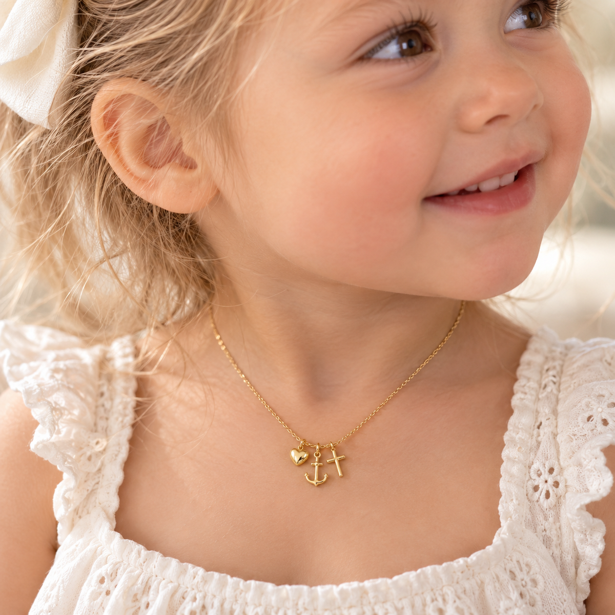 Anahita Yellow Gold Hope, Faith and Charity Charm Pendant