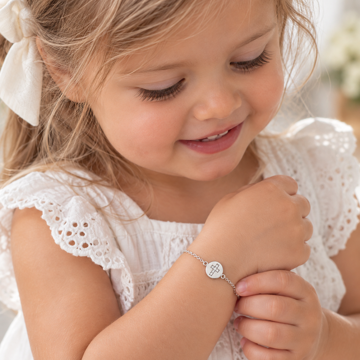 Ollie Sterling Silver and Cubic Zirconia Cross Bracelet