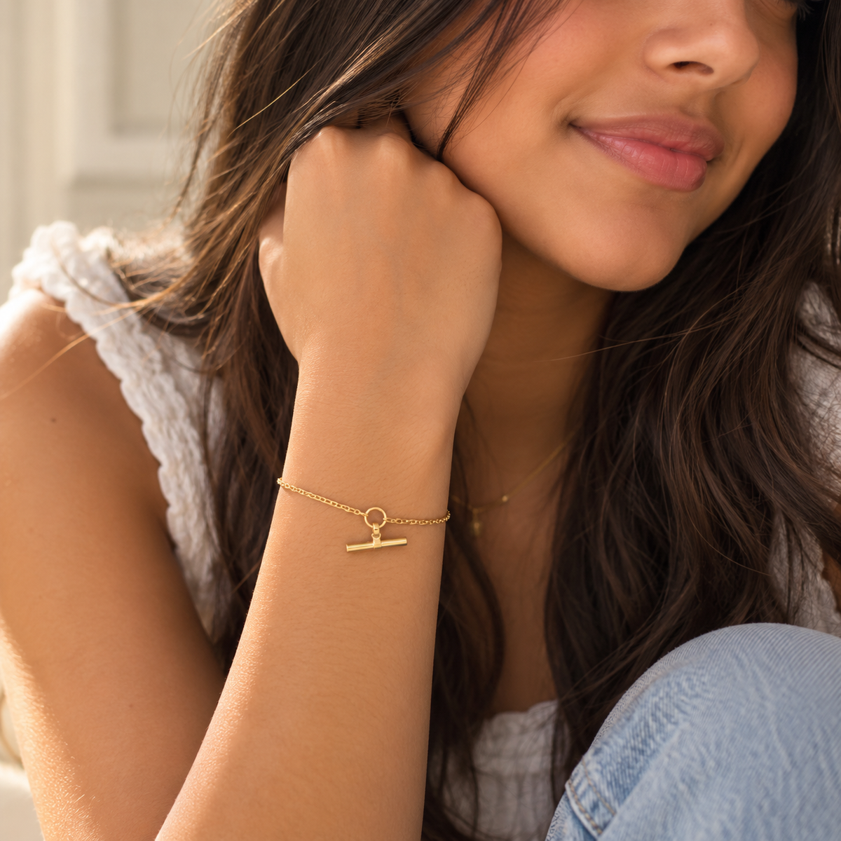 Diya Sterling Silver Smooth Rope Chain T-Bar Bracelet