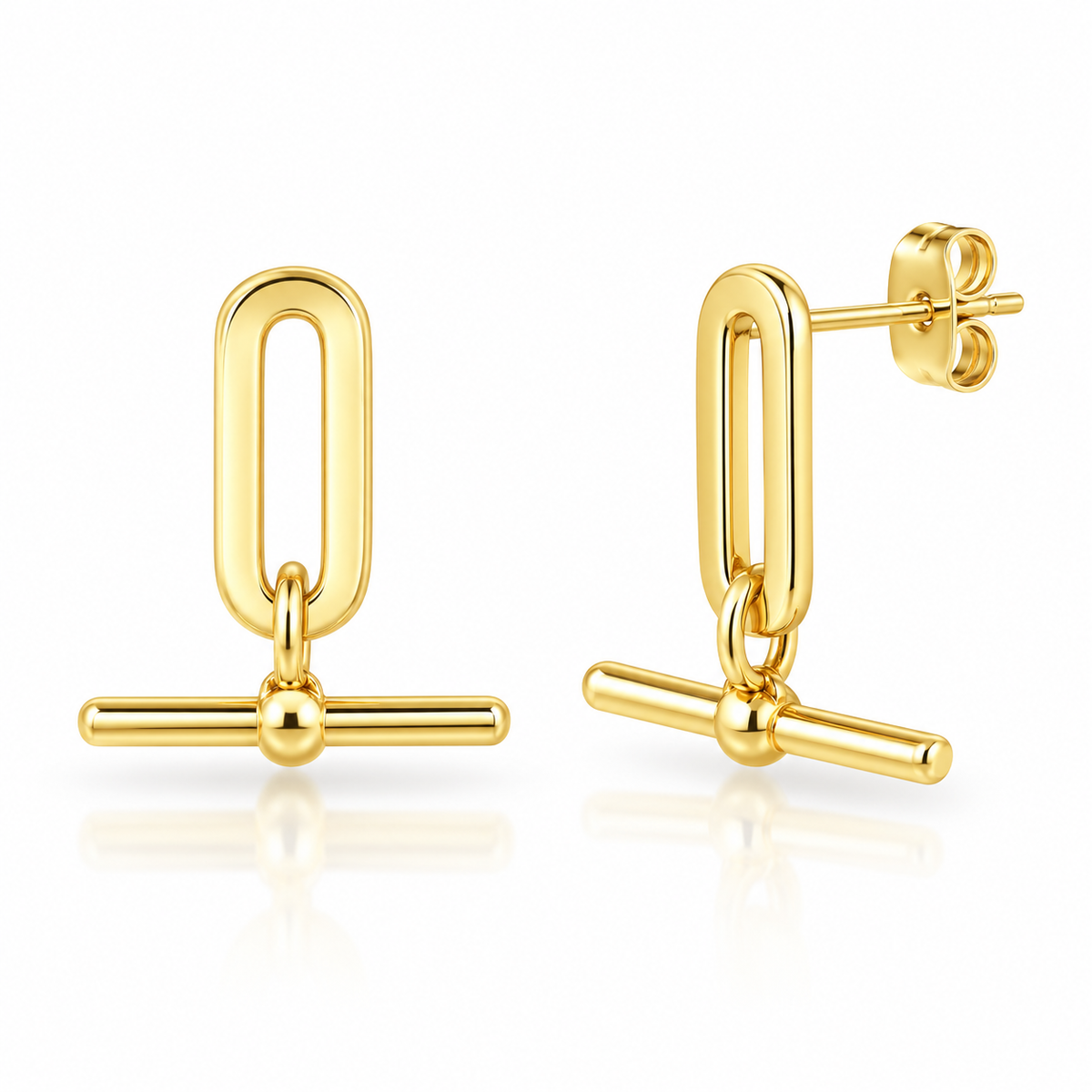 Arden Solid Gold T-Bar Drop Earrings
