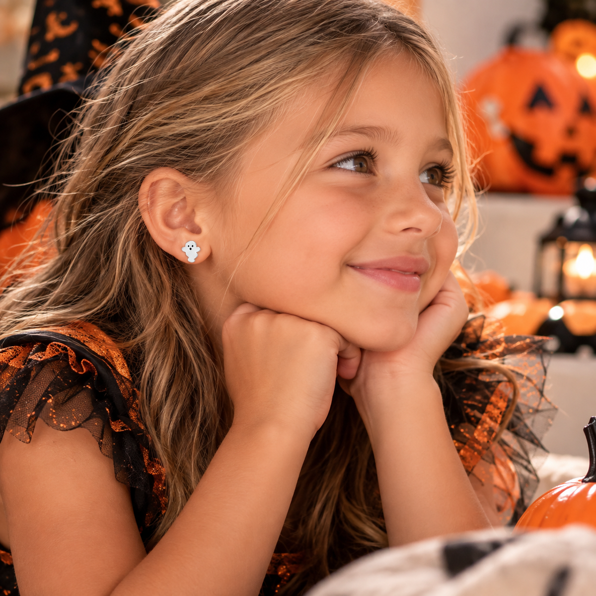 Gracie the Ghost Silver Halloween Studs