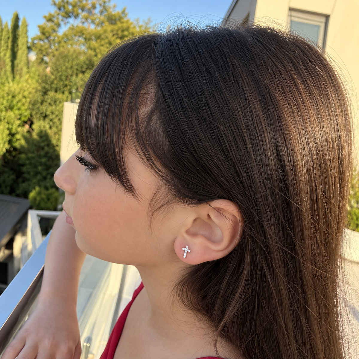 Clio Sparkling Sterling Silver Cross Studs