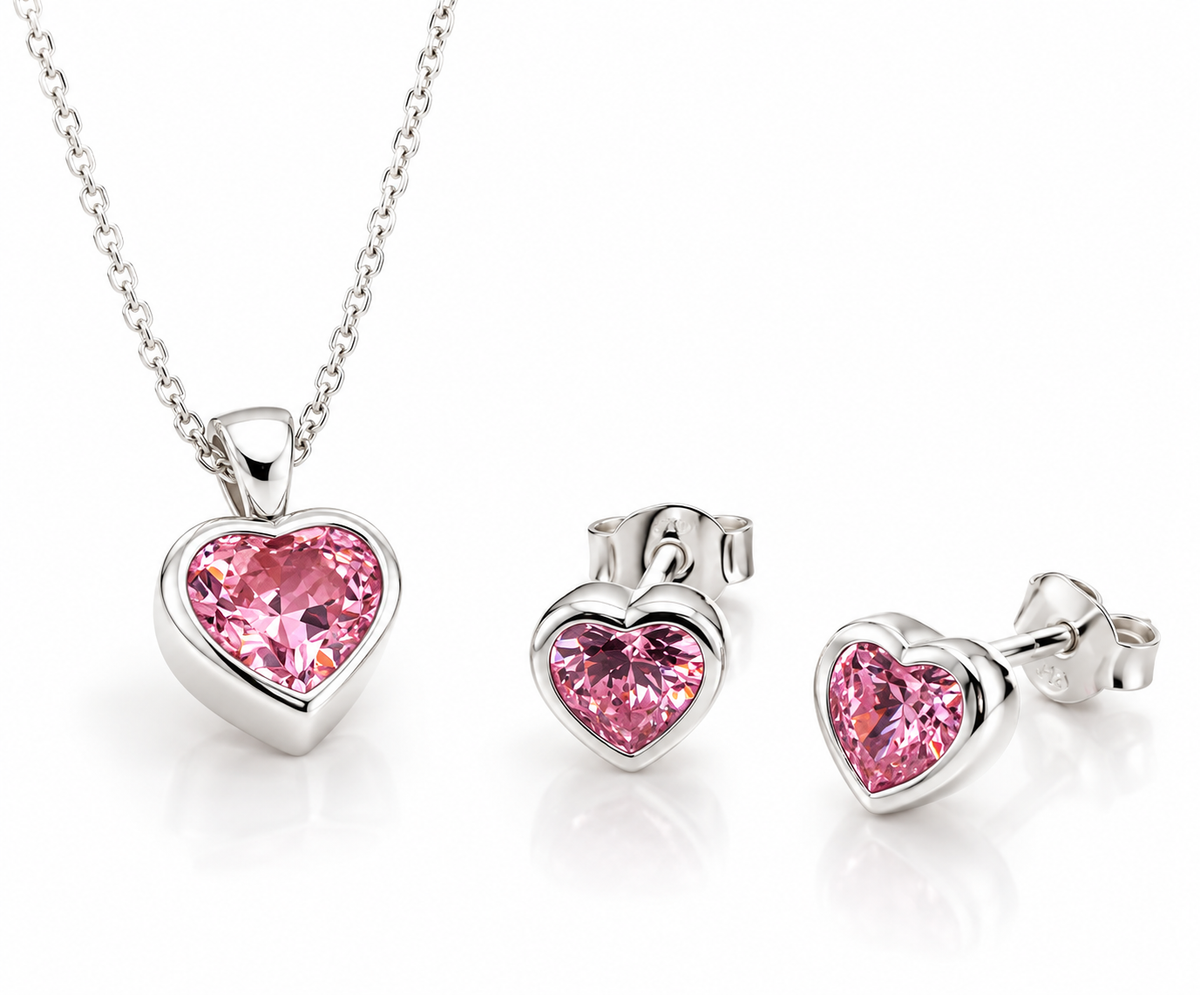 Idalia Sterling Silver Sparkling Pink Heart Studs