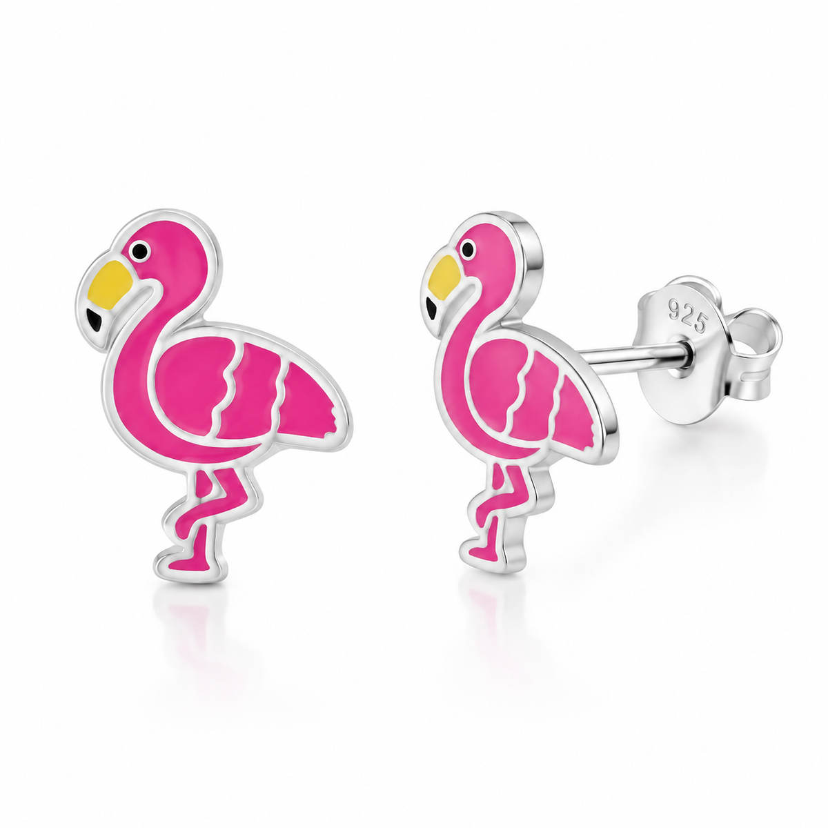 Fallon Sterling Silver and Enamel Flamingo Studs