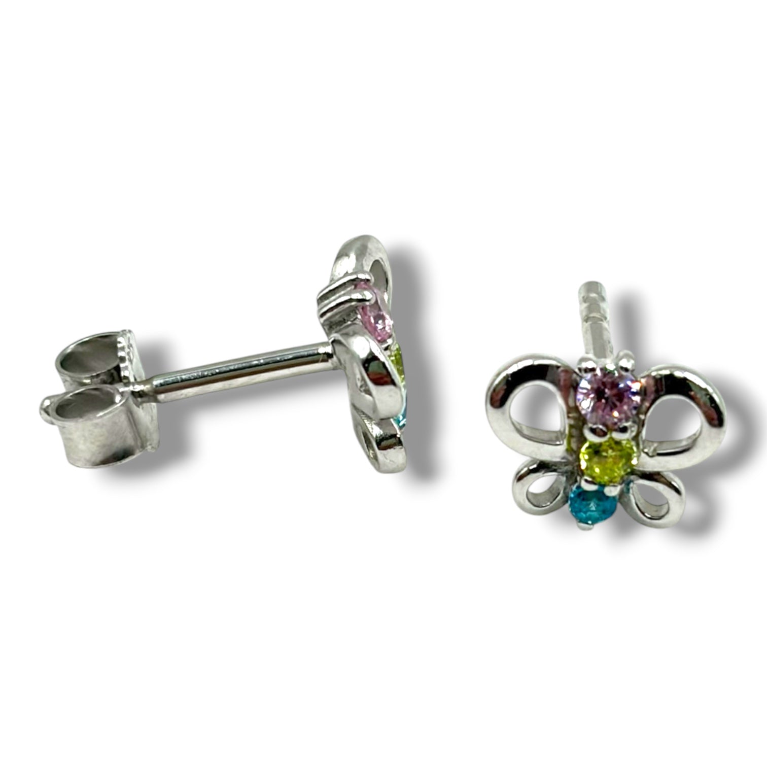 Fable Sterling Silver and Cubic Zirconia Butterfly Stud Earrings