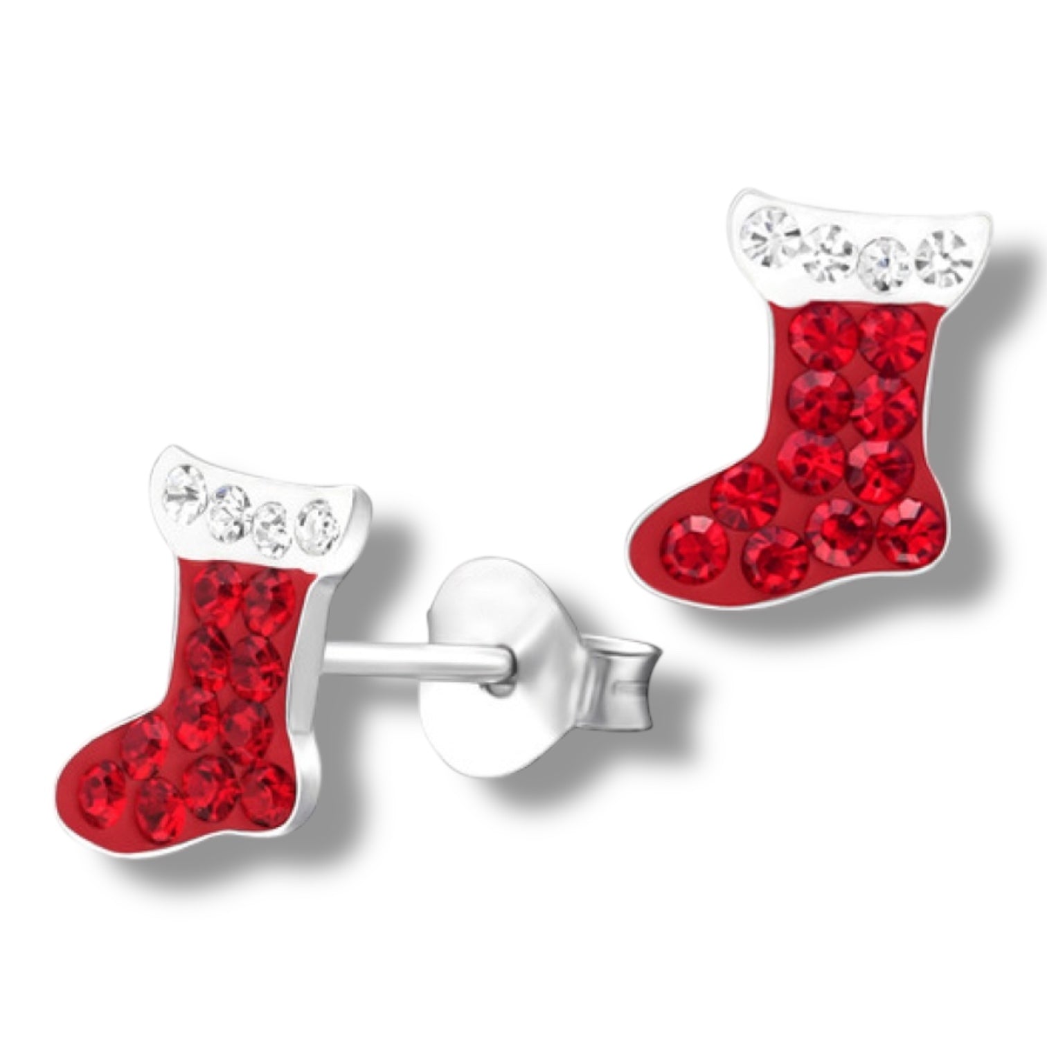 Sterling Silver and Crystal Christmas Stocking Stud Earrings