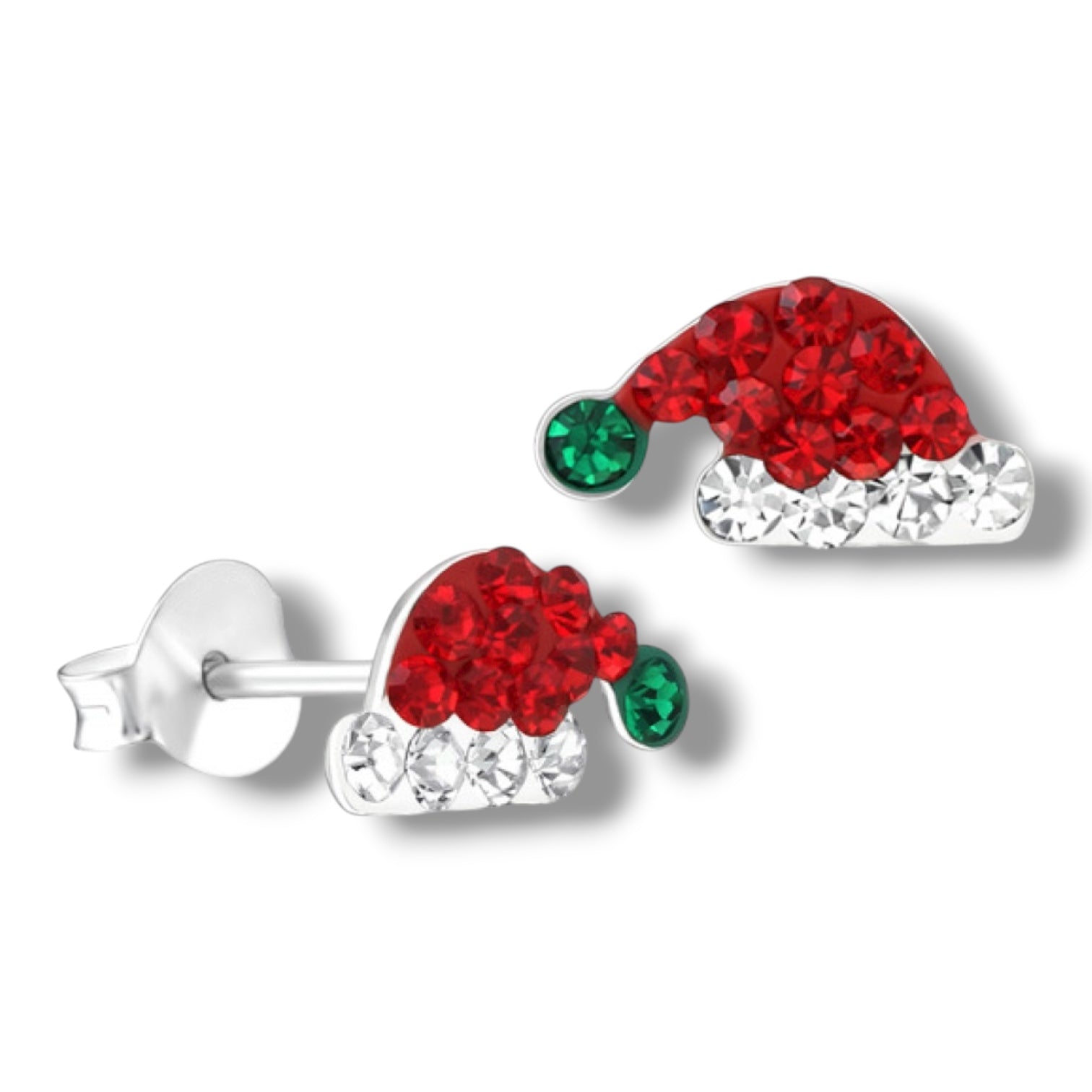 Sparkling Crystal Santa Hat Stud Earrings