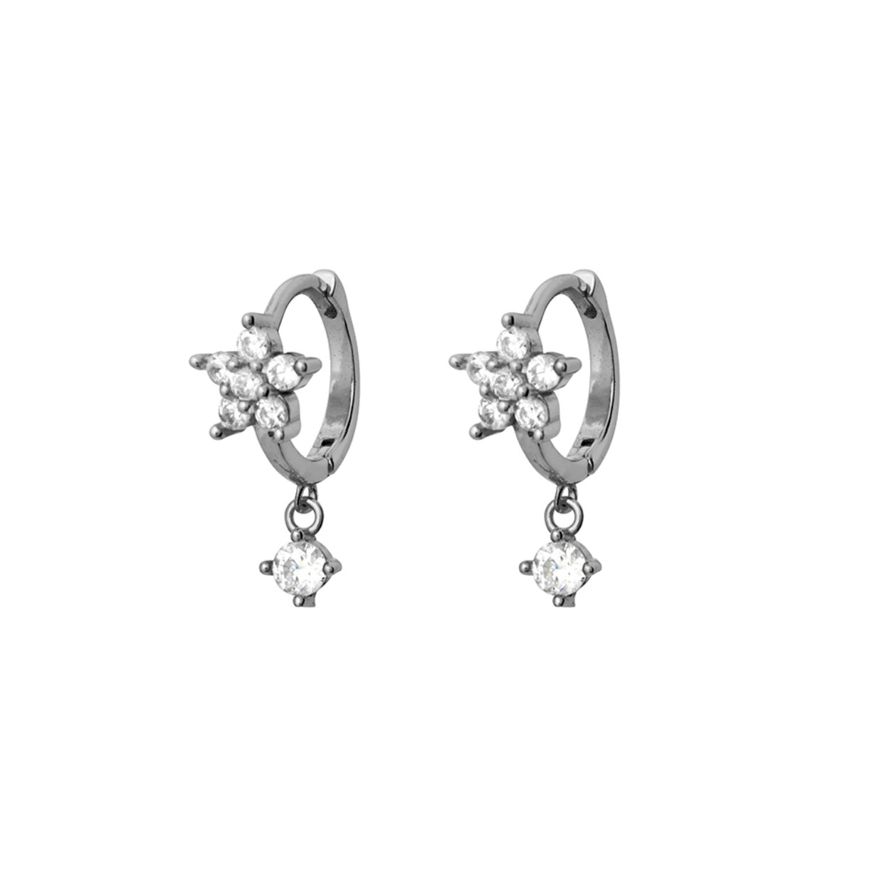 Iris Sterling Silver and Gold Plated Silver Floral Drop Decorative Huggies - Caesar Loves Ava