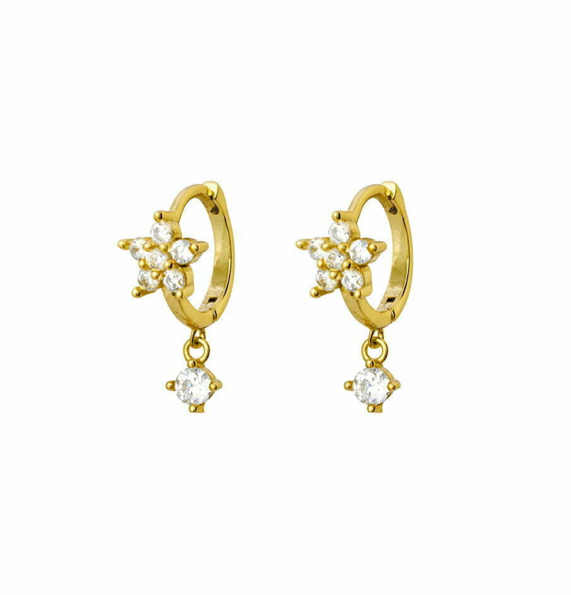 Iris Sterling Silver and Gold Plated Silver Floral Drop Decorative Huggies - Caesar Loves Ava
