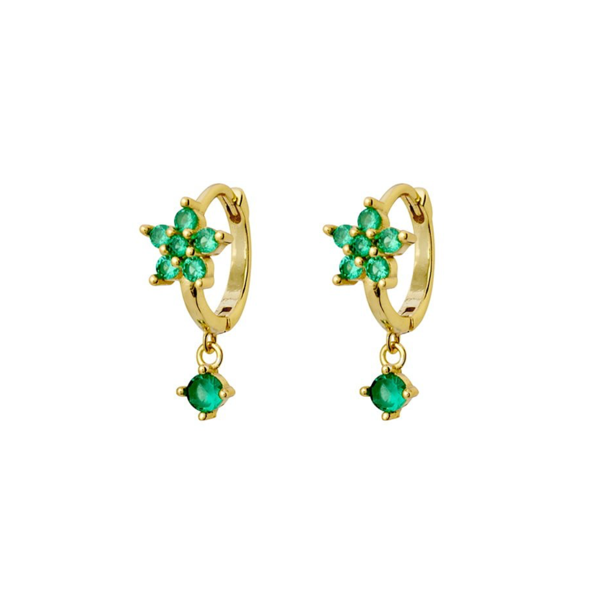 Iris Sterling Silver and Gold Plated Silver Floral Drop Decorative Huggies - Caesar Loves Ava