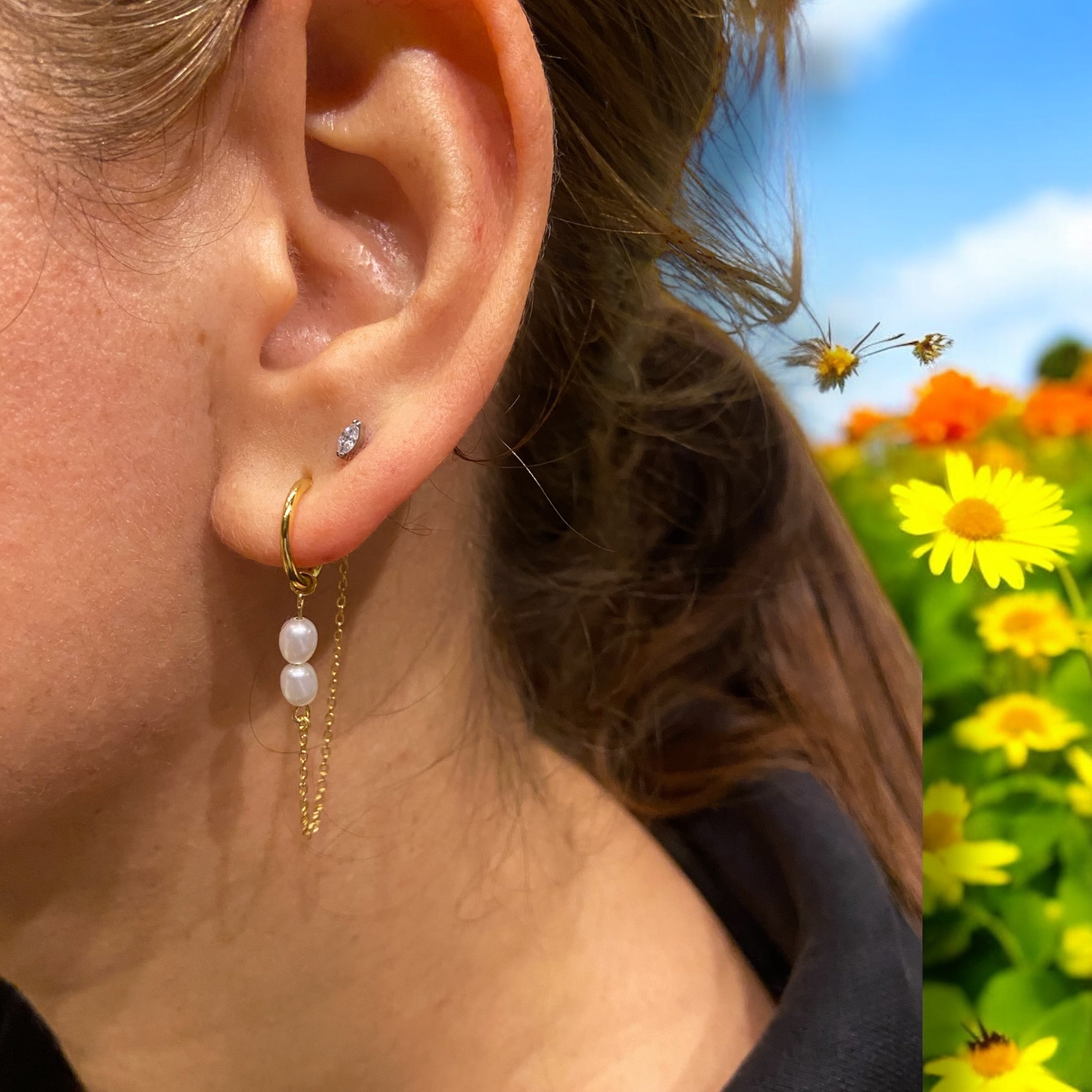 Tahnee Sterling Silver Pearl Chain Earring