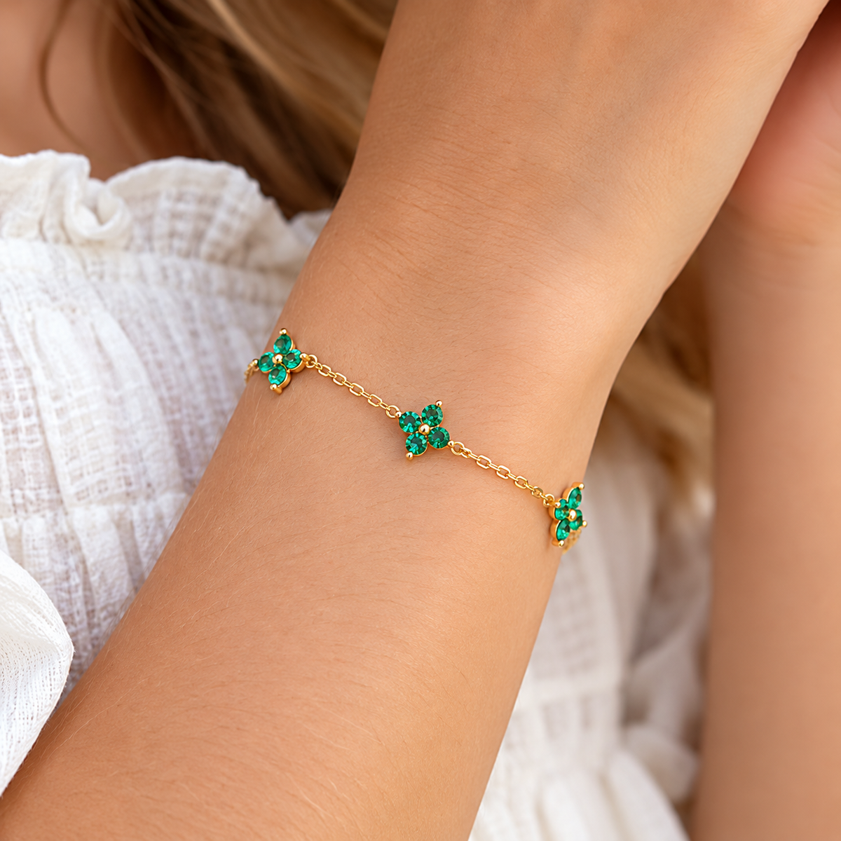 Vivi Sterling silver and dazzling green floral bracelet