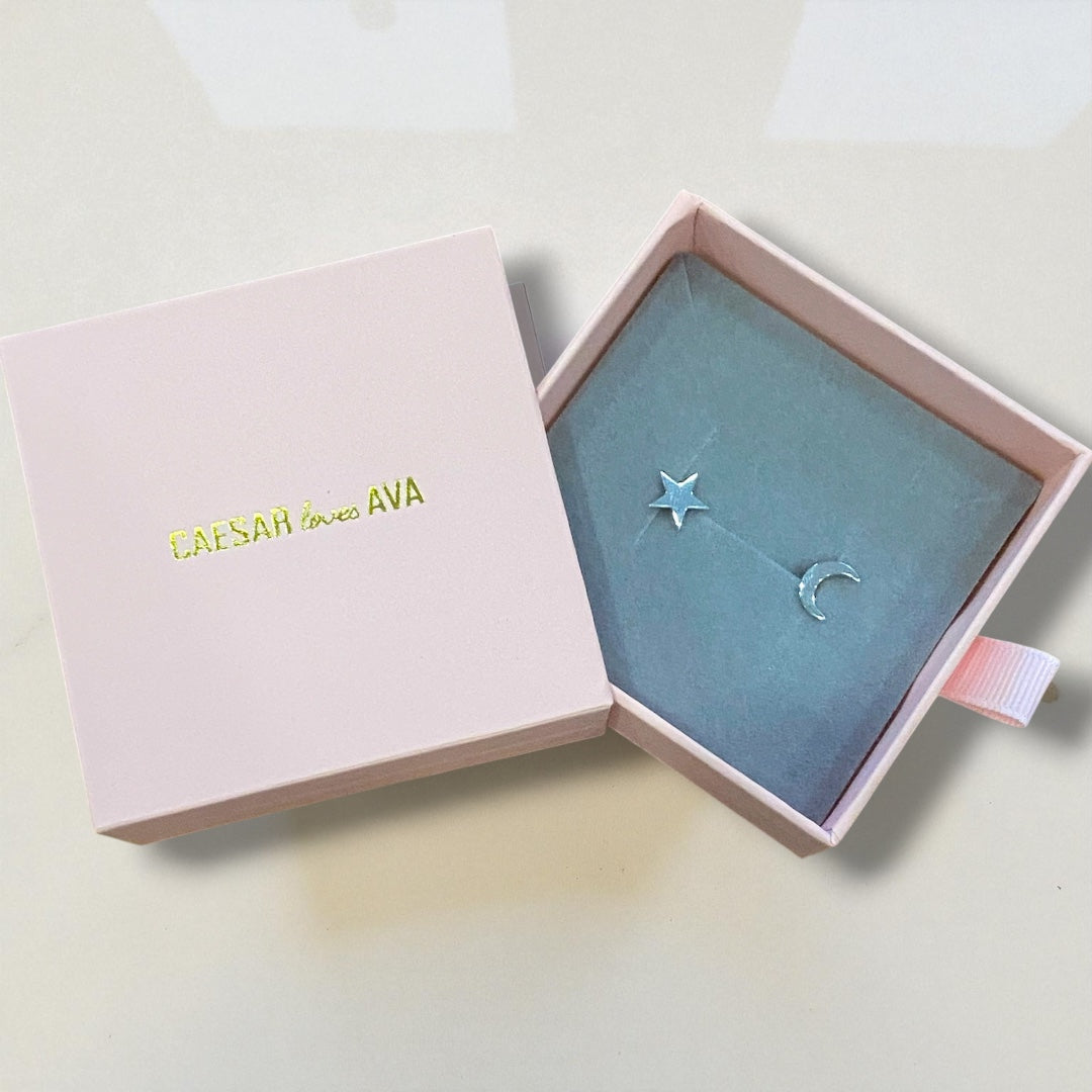 Sophia Sterling Silver and Gold Plated Silver Star and Moon Studs