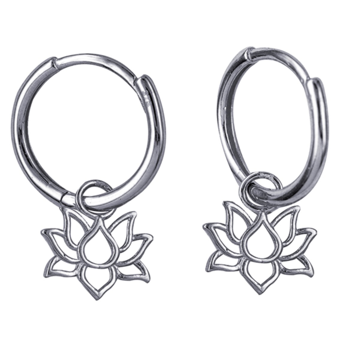 Leah Hanging Lotus Flower Huggies - Sterling Silver and Solid Gold - Caesar Loves Ava