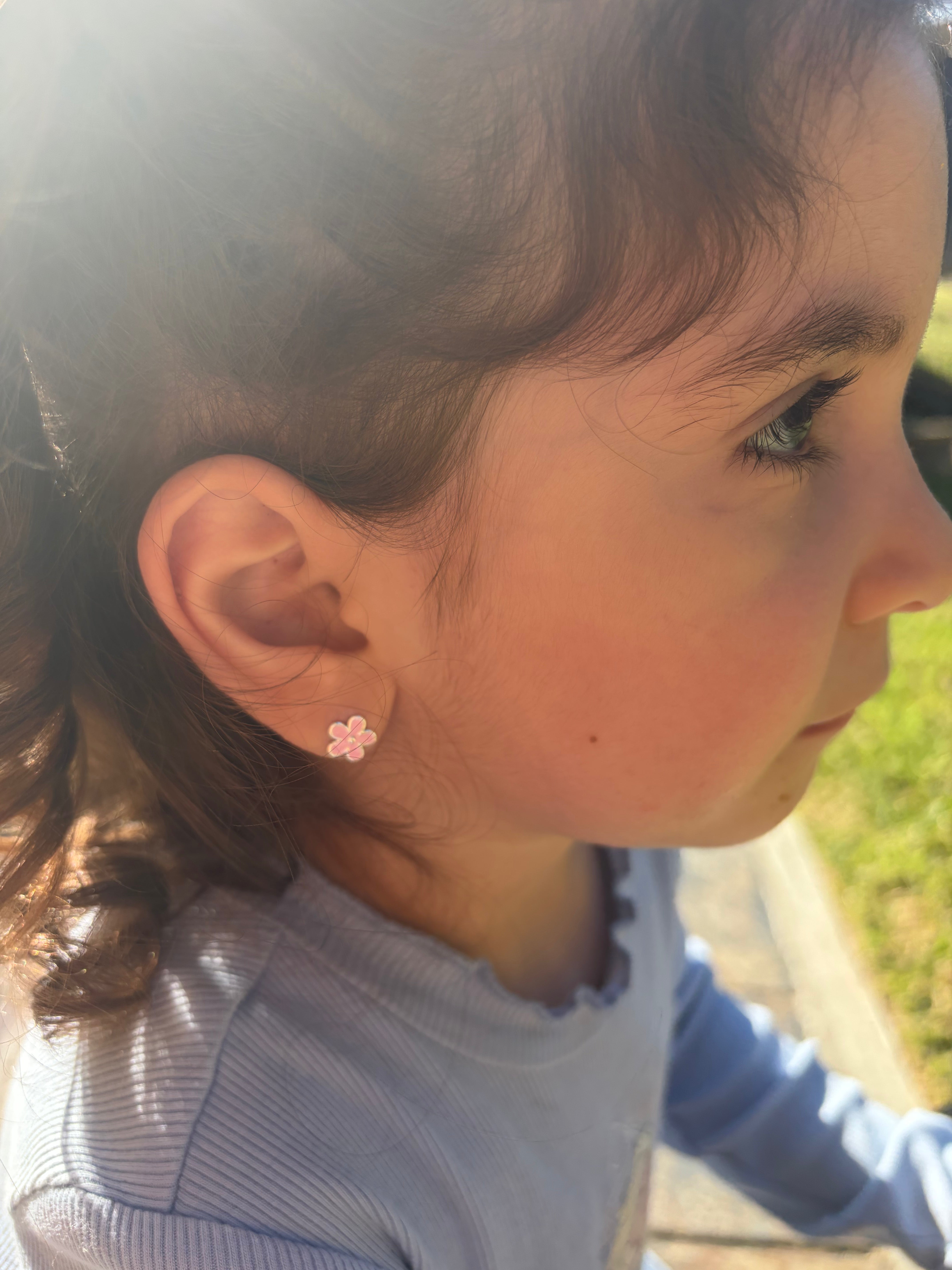 Lucy Sterling Silver and Pink Enamel Floral Studs