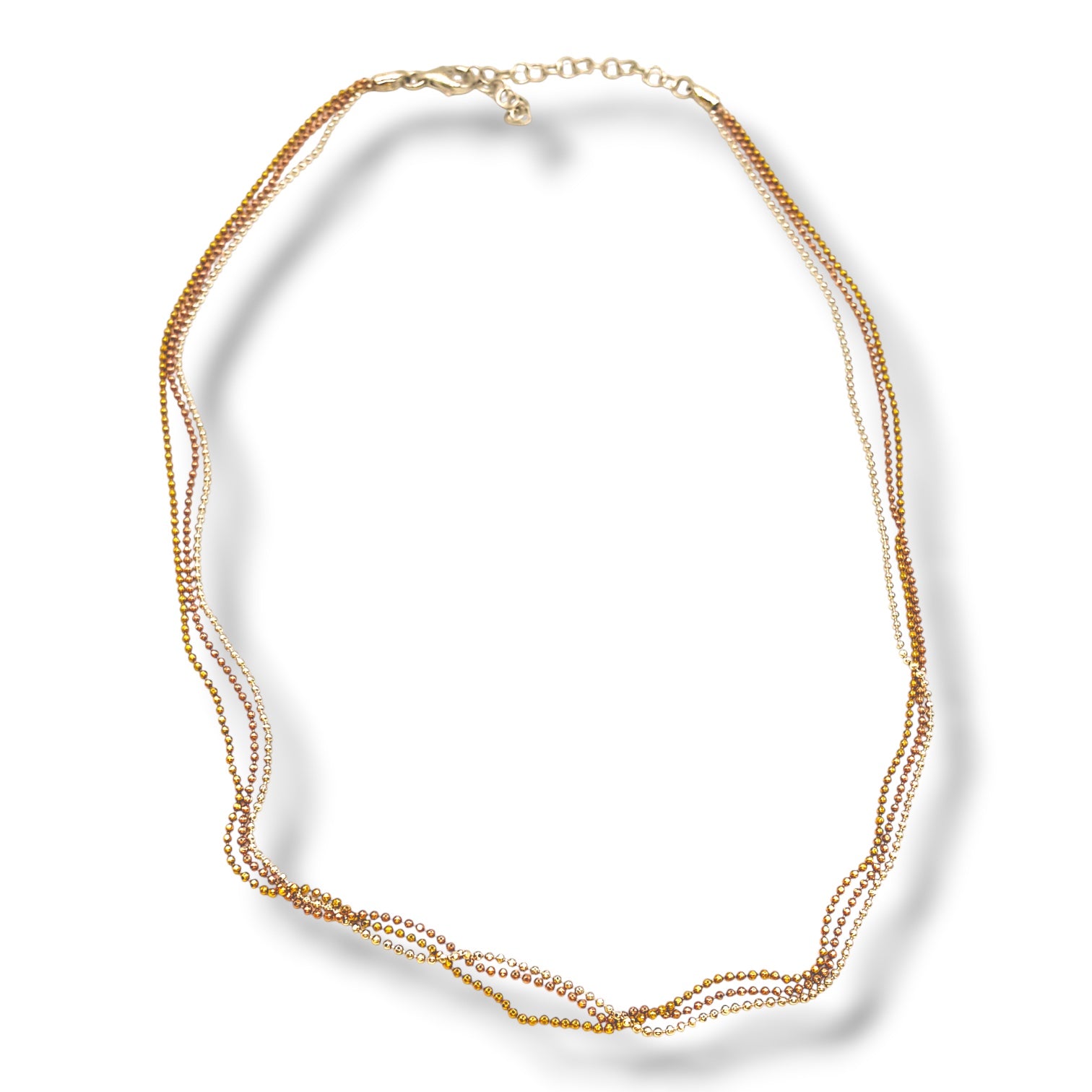 Isla Three Tone Multi Strand Sterling Silver Ball Chain Necklace
