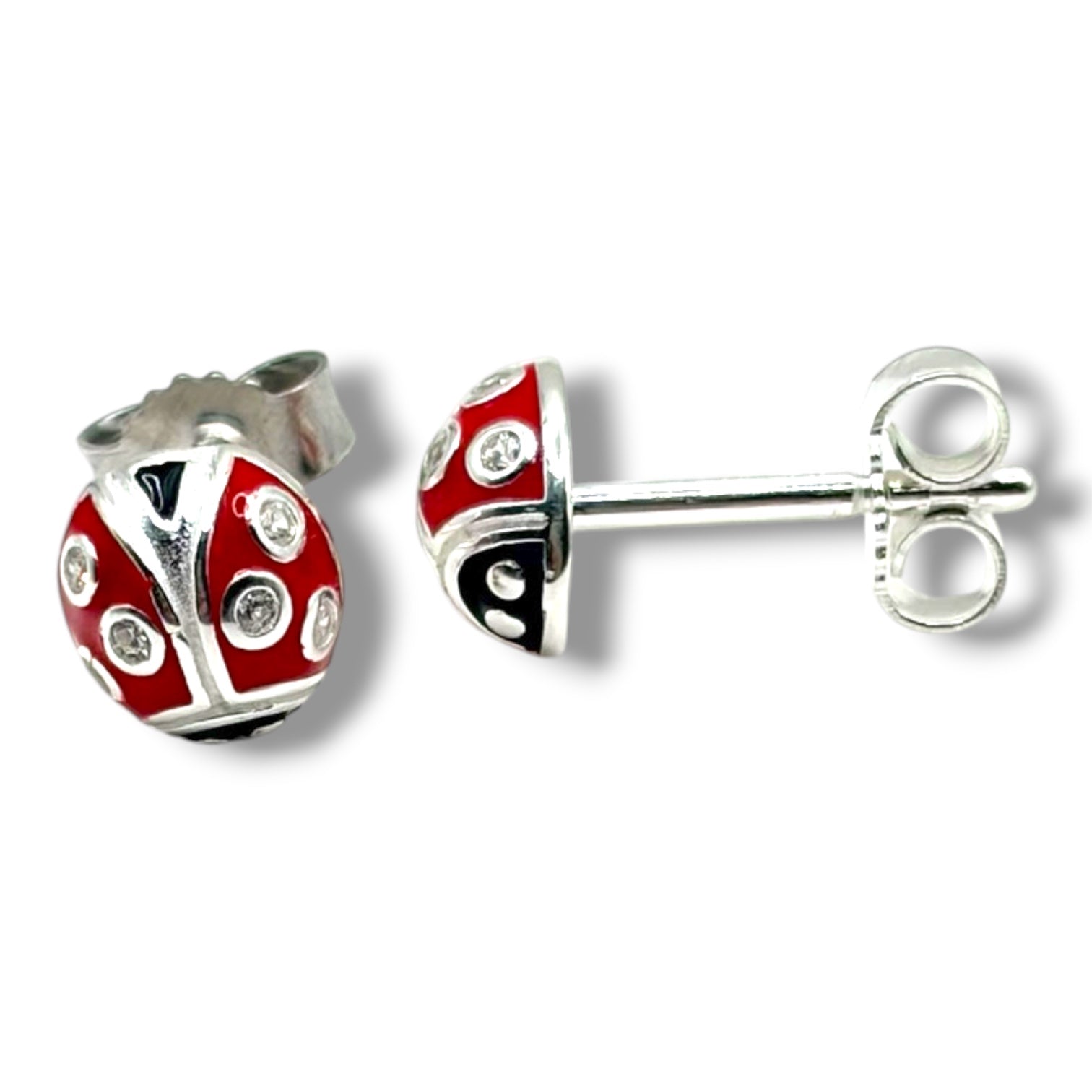Lumi Sterling Silver and Enamel Lady Beetle Stud Earrings