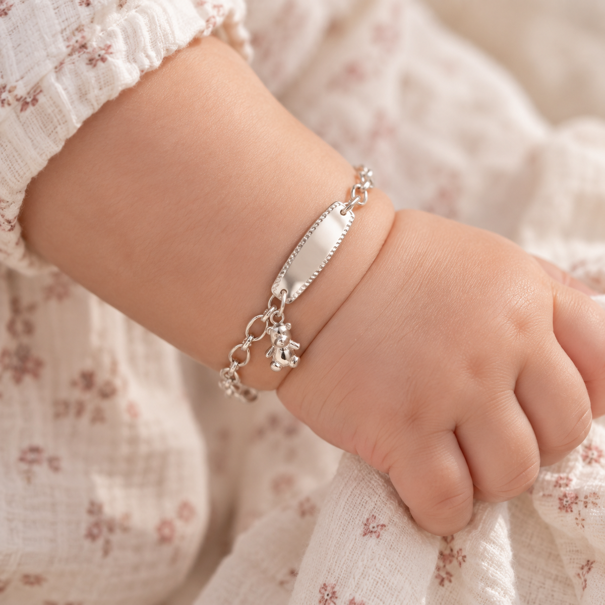 Tammy Sterling Silver Teddy Bear Charm Bracelet with ID Bar