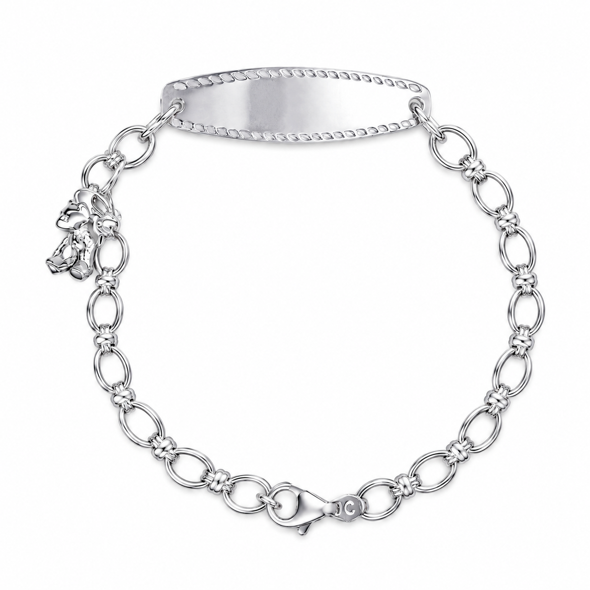 Tammy Sterling Silver Teddy Bear Charm Bracelet with ID Bar