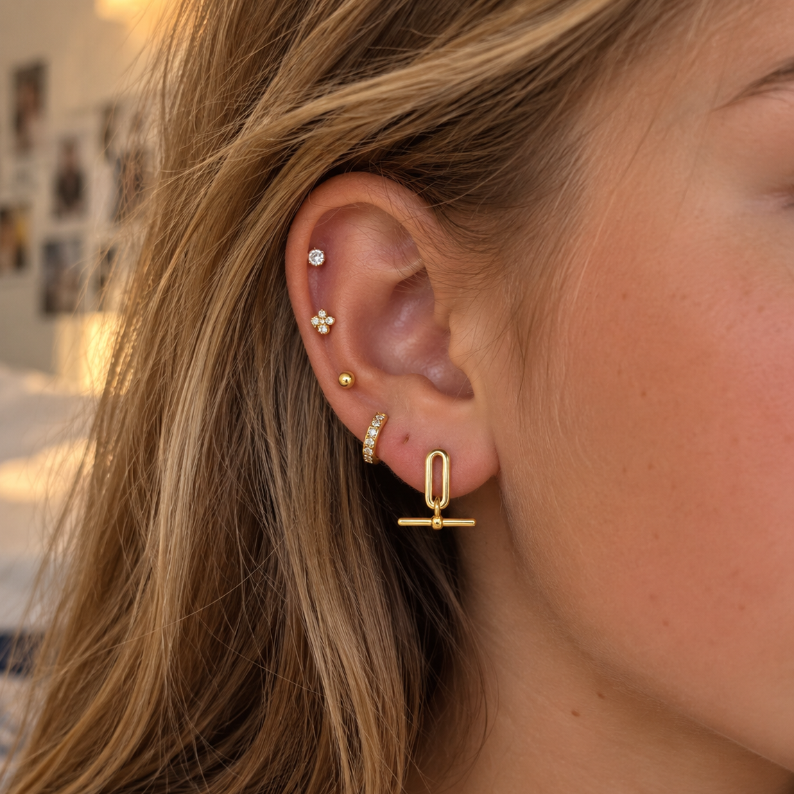 Arden Solid Gold T-Bar Drop Earrings