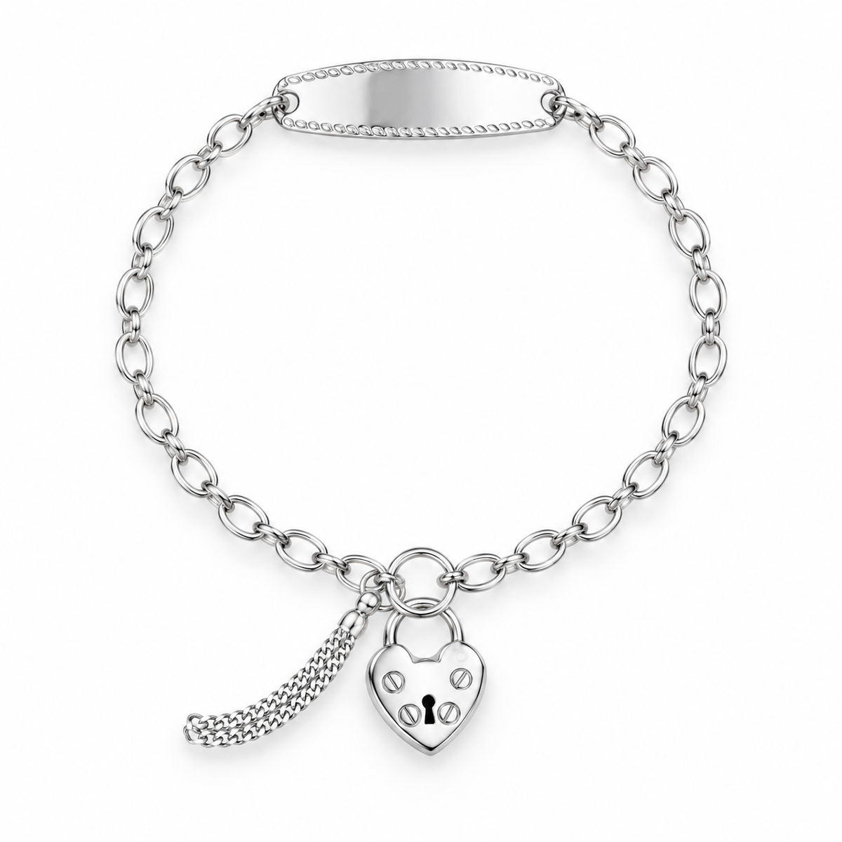 Hunter Sterling Silver Baby ID Bracelet with Padlock Heart Opening
