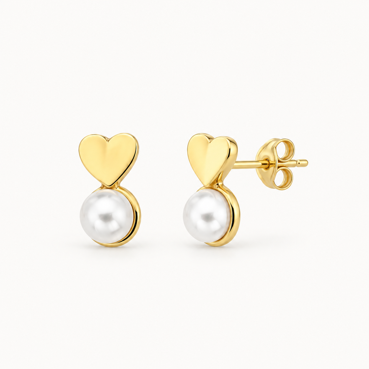 Katie Yellow Gold Mini Heart and Freshwater Pearl Stud Earrings