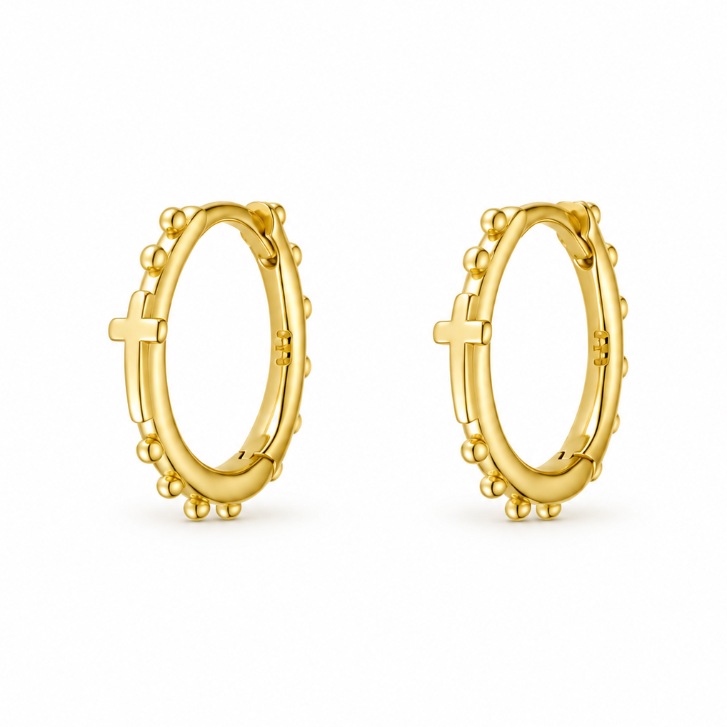 Shiloh Sterling Silver Cross and Bead Hoop Earrings
