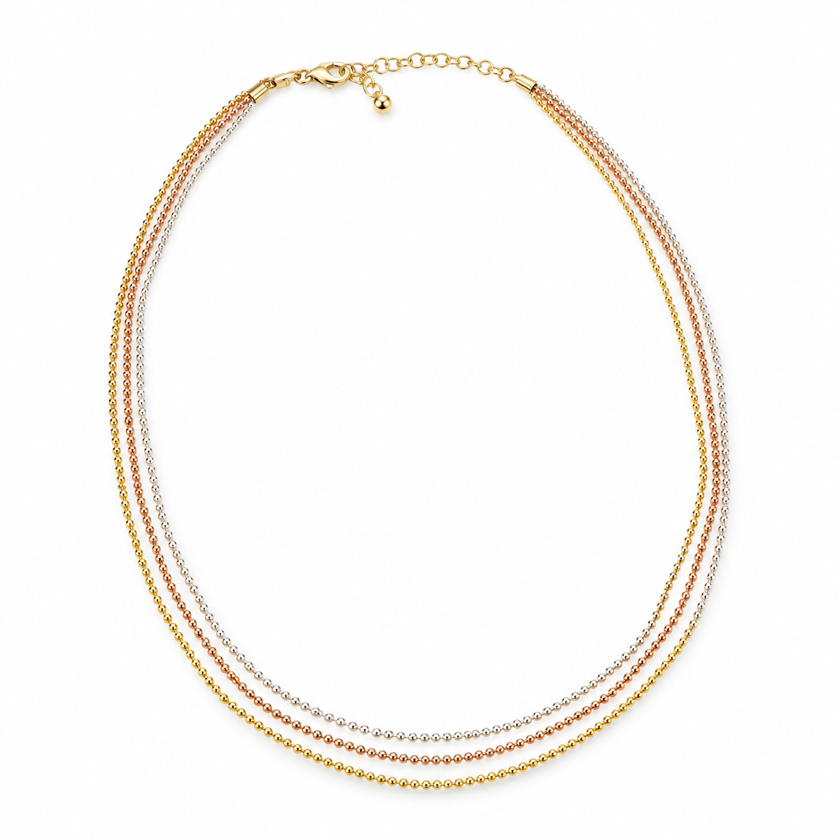 Isla Three Tone Multi Strand Sterling Silver Ball Chain Necklace