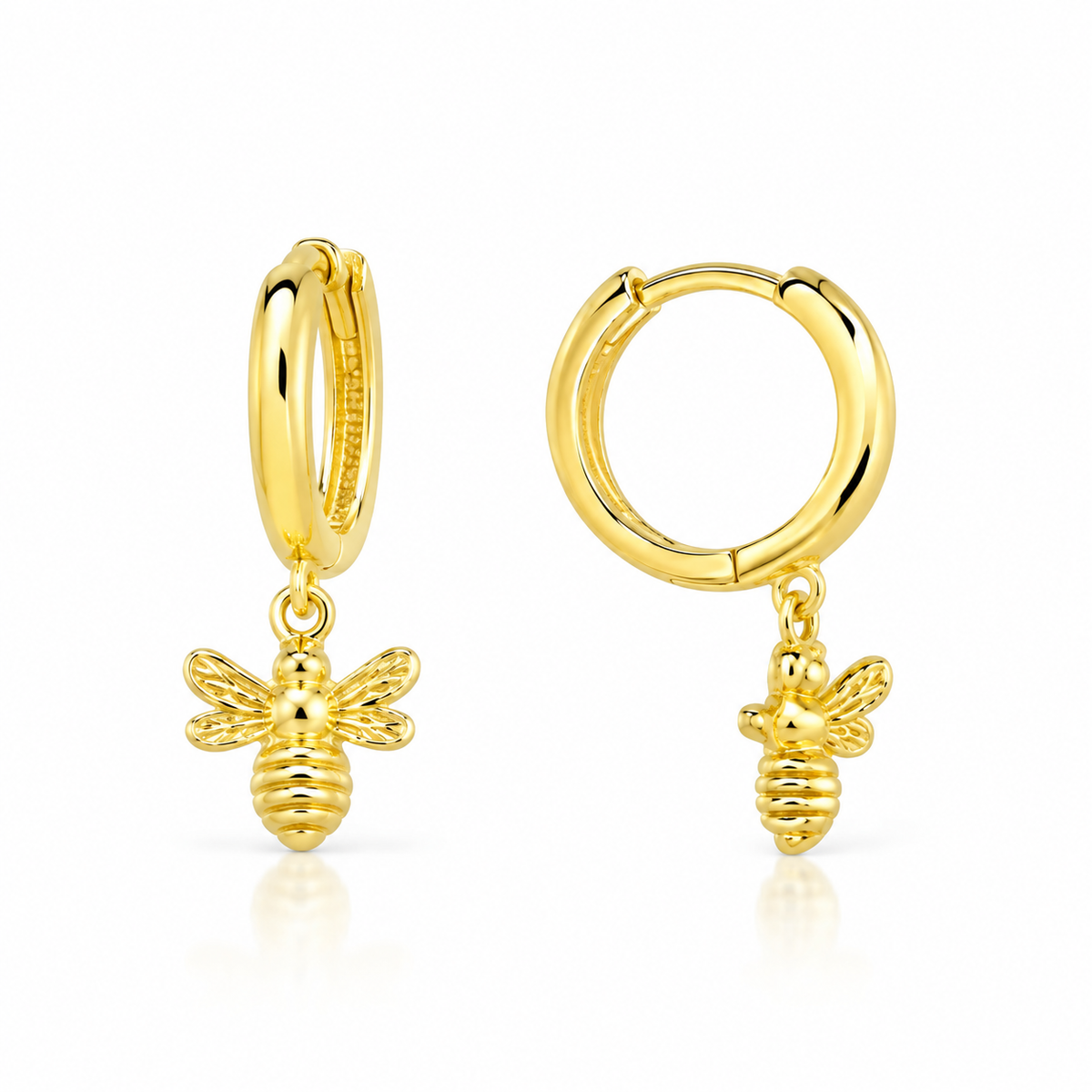Alira Solid Gold Bee Drop Earrings