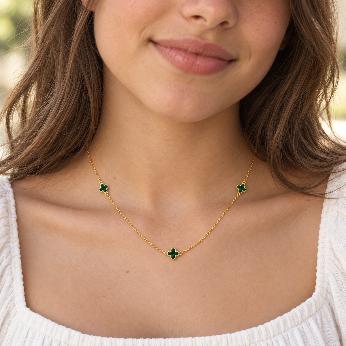 Alina Solid Gold and Clover Necklace