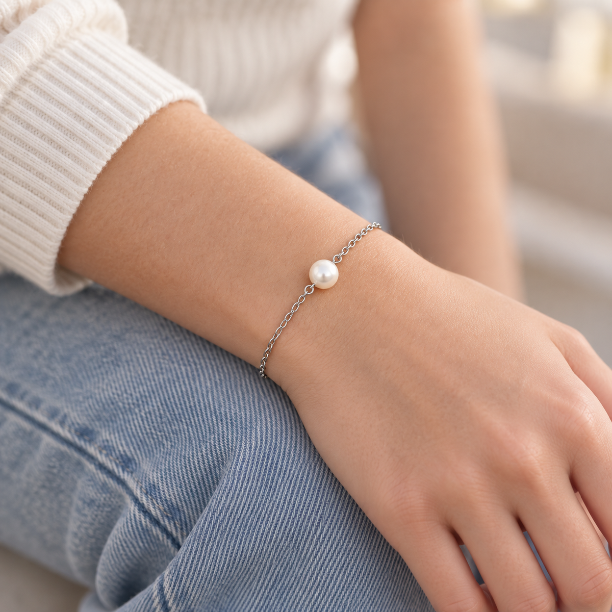 Maeve Sterling Silver and Single Freshwater Pearl Bracelet