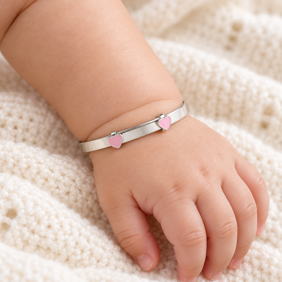 Taylor Sterling Silver and Heart Enamel Expandable Baby Bangle