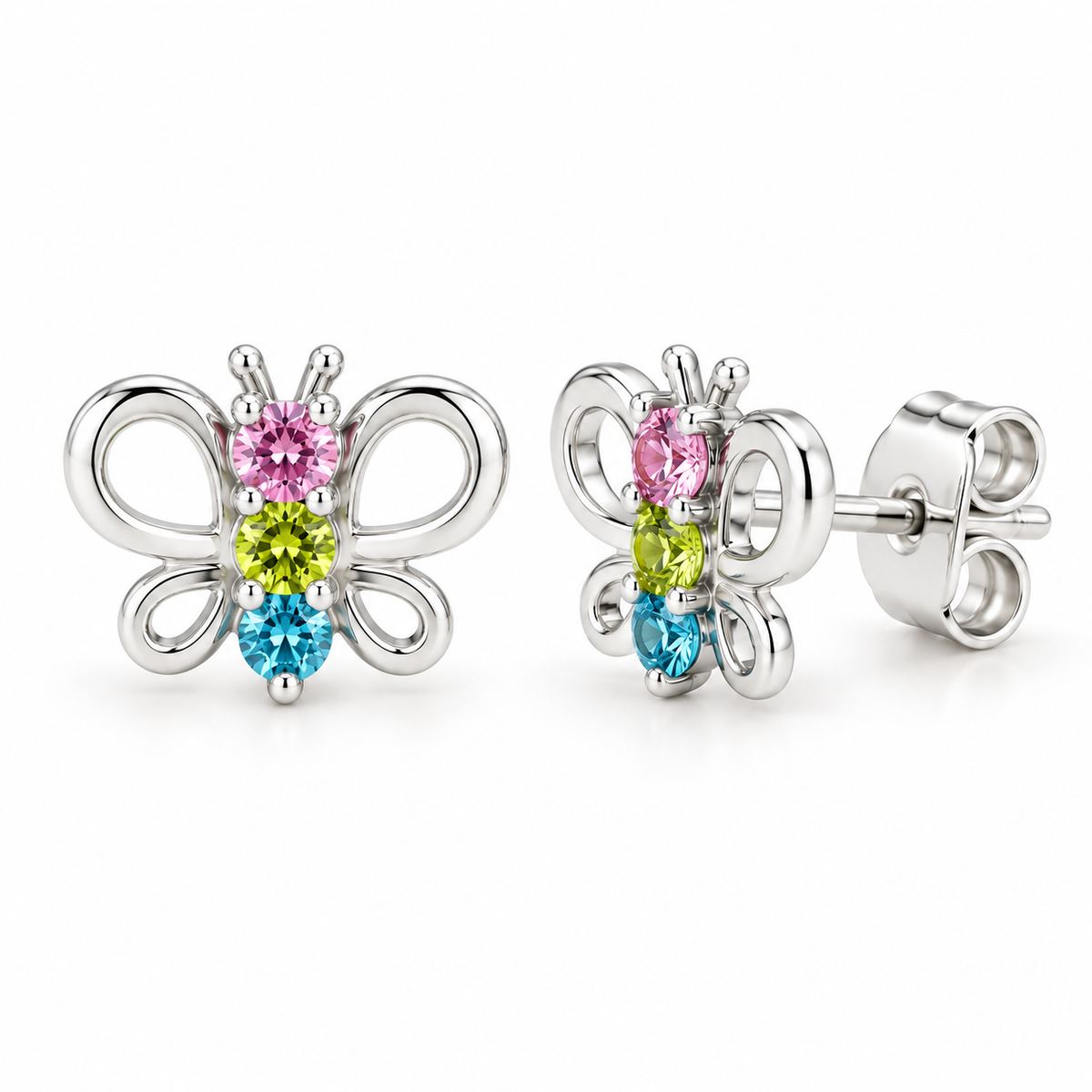 Fable Sterling Silver and Cubic Zirconia Butterfly Stud Earrings