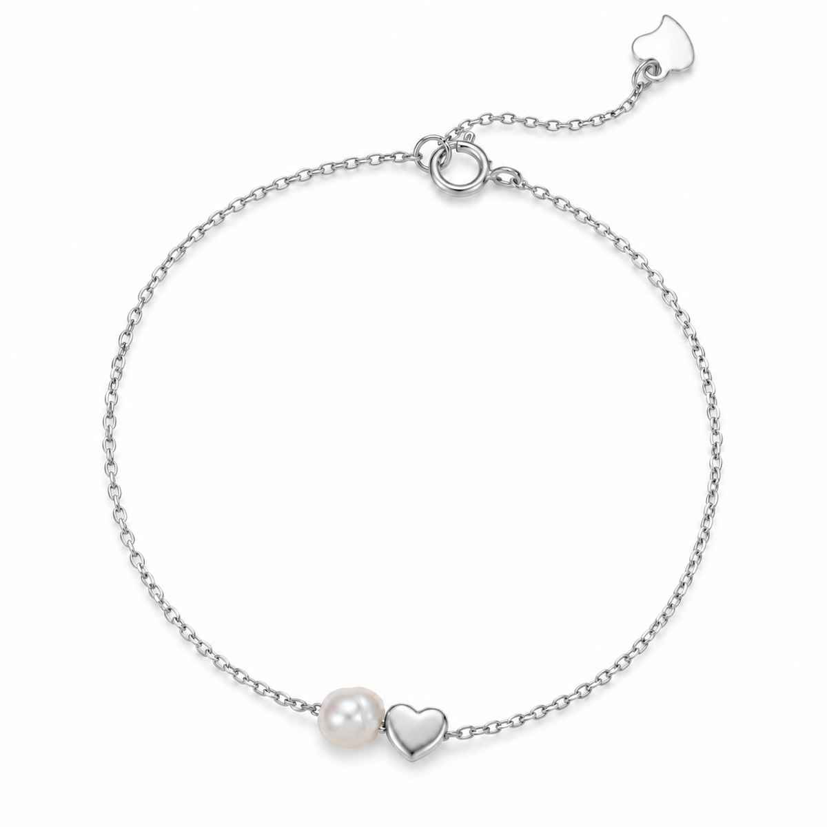 Cathy Sterling Silver, Pearl and Heart Fine Bracelet