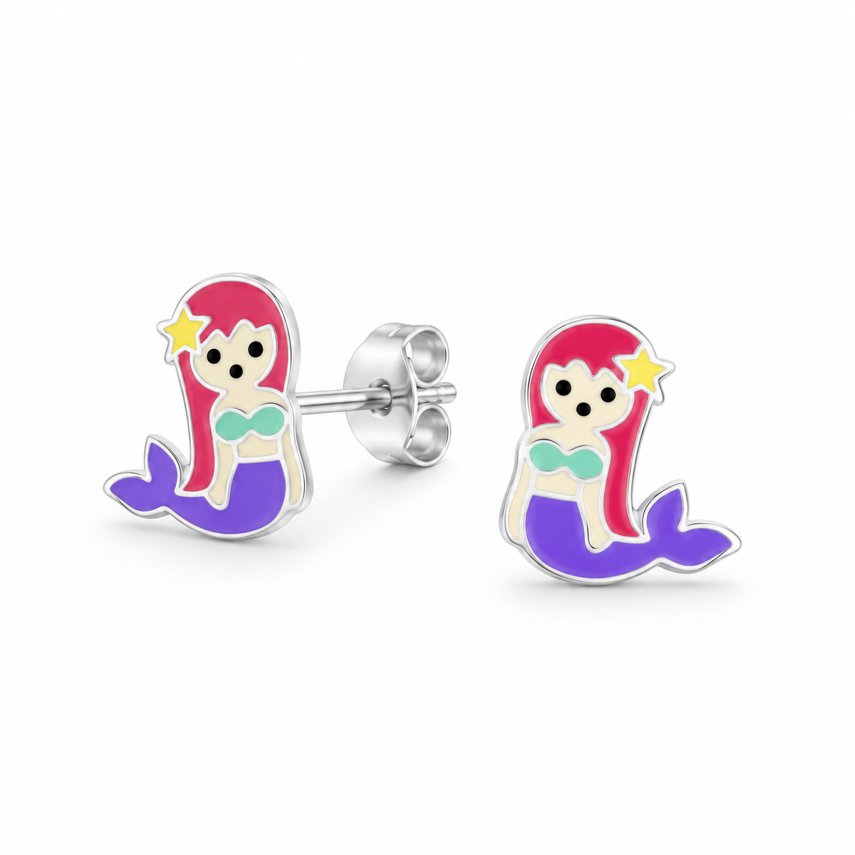 Cascade Sterling Silver and Enamel Mermaid Studs